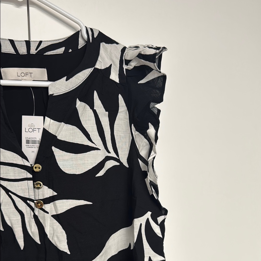 LOFT Black and White Palm Sundress NWT - Picture 7 of 9